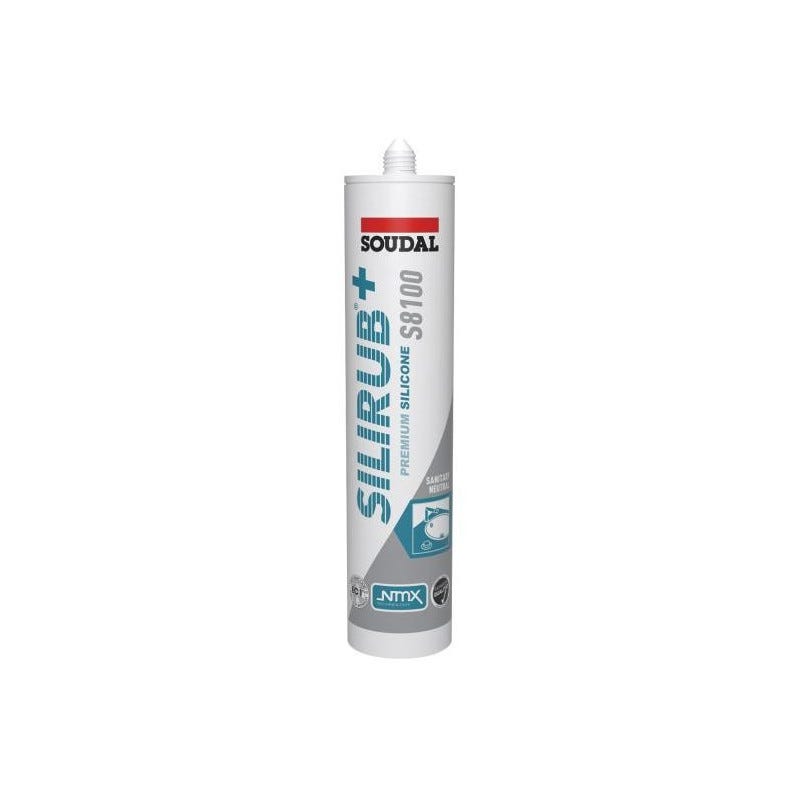 Silirub+ S8100 - Mastic silicone neutre sanitaire - Soudal - Cartouche de 300 ml Gris argent 0
