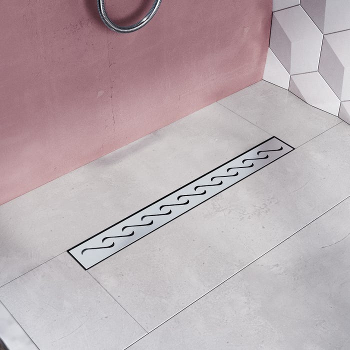 SIRHONA Drain de douche rectangulaire de 70cm avec grille à motifs de briques,Drain de plancher de douche comprend pieds de nivellement réglables 1