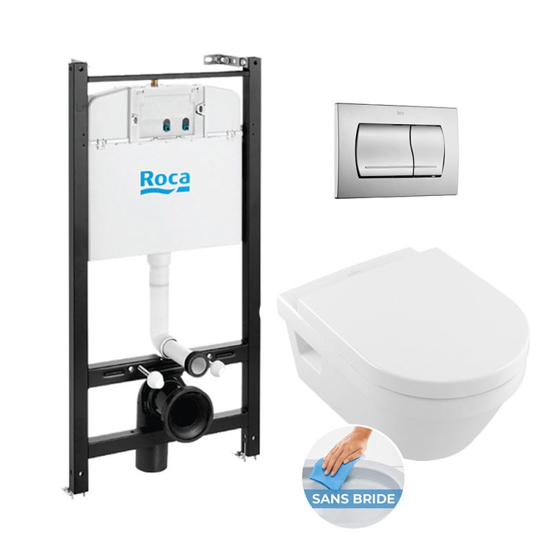 Roca Pack Bâti-support Roca Active + WC sans bride Villeroy & Boch + plaque chrome mat (RocaActive5684-2) 0