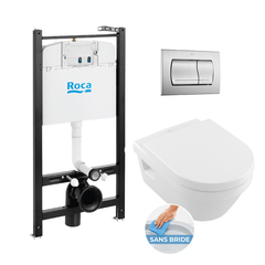Roca Pack Bâti-support Roca Active + WC sans bride Villeroy & Boch + plaque chrome mat (RocaActive5684-2)