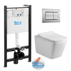 Roca Pack Bâti-support Roca Active + WC sans bride Infinitio + plaque chrome mat (RocaActiveSquareInfinitio-2)
