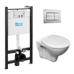 Roca Pack Bâti-support Roca Active + WC suspendu Fayans + plaque chrome mat (RocaActiveS-LinePro-2)