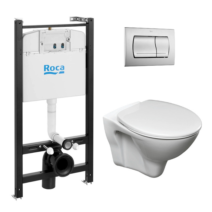 Roca Pack Bâti-support Roca Active + WC suspendu Fayans + plaque chrome mat (RocaActiveS-LinePro-2) 3