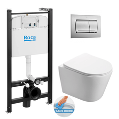 Roca Pack Bâti-support Roca Active + WC suspendu Infinitio sans bride + plaque chrome mat (RocaActiveInfinitio-2)