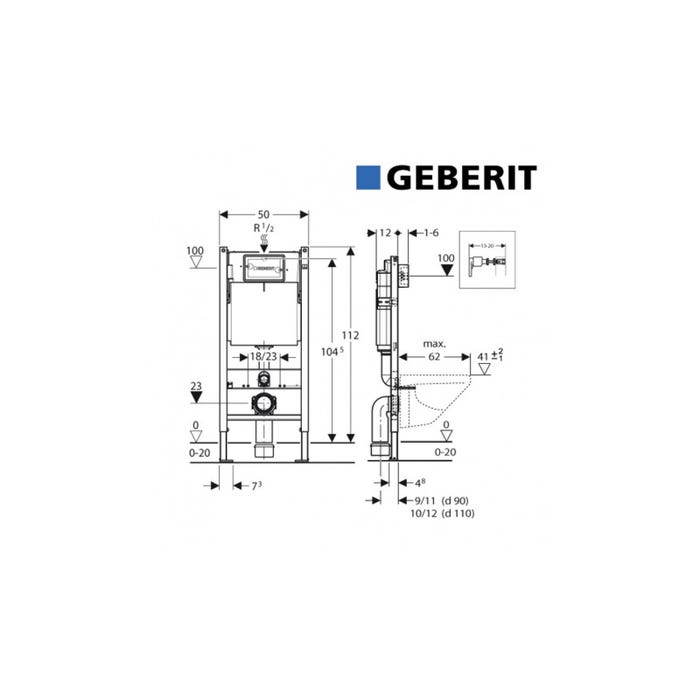 pack Bati-support Geberit UP100 + Villeroy & Boch Architectura Cuvette sans bride + plaque chrome mat 4