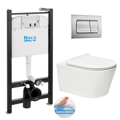 Roca Pack Bâti-support Roca Active + WC sans bride SAT Brevis + plaque chrome mat (RocaActiveBrevis-2)