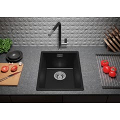 Evier Cuisine en Granit Noir, 36 x 47 cm, Lavabo 1 bac + Kit de Vidage, Évier à Encastrer London 40 Slim de Primagran 3