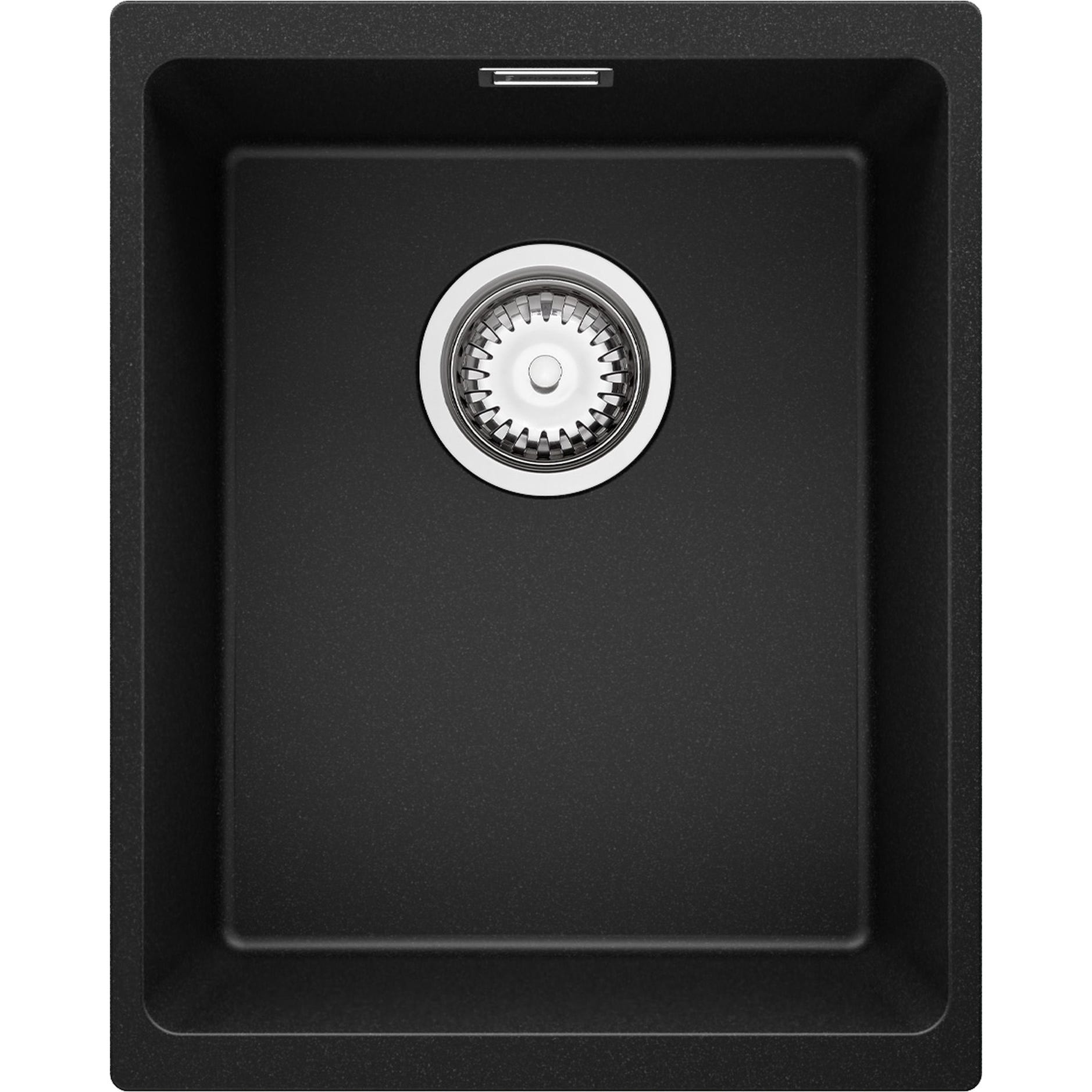 Evier Cuisine en Granit Noir, 36 x 47 cm, Lavabo 1 bac + Kit de Vidage, Évier à Encastrer London 40 Slim de Primagran 0