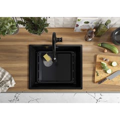 Evier Cuisine en Granit Noir, 56 x 47 cm, Lavabo 1 bac + Kit de Vidage, Évier à Encastrer de Primagran 3
