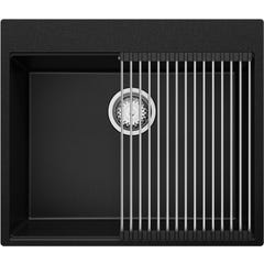 Evier Cuisine en Granit Noir, 58 x 50 cm, Lavabo 1 bac + Kit de Vidage, Évier à Encastrer Oslo 60 Top de Primagran 1