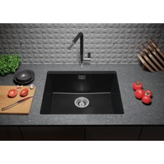 Evier Sous Plan Noir Metallic, 56 x 47 cm, Evier en Granit 1 bac + Kit de Vidage, Lavabo Cuisine de Primagran 2