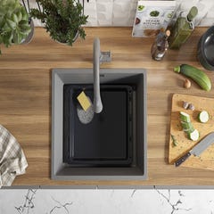 Evier Cuisine en Granit Gris, 56 x 47 cm, Lavabo 1 bac + Kit de Vidage, Évier à Encastrer de Primagran 3