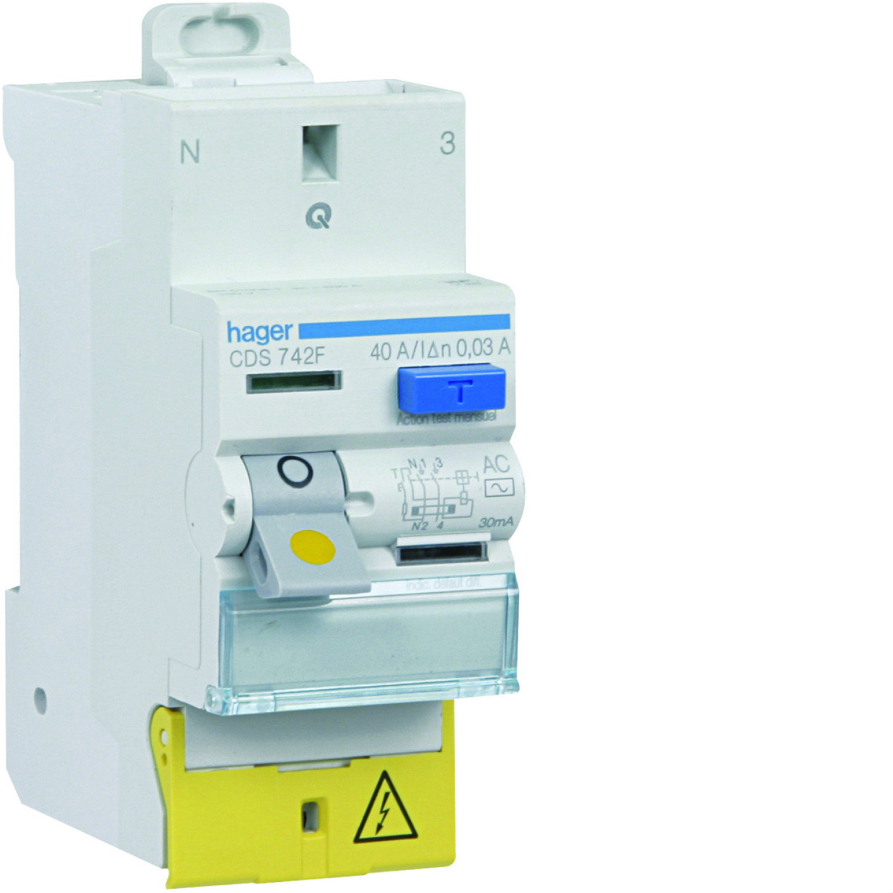 interrupteur différentiel hager - 63a - 30 ma - 2 pôles - type ac - vis / vis