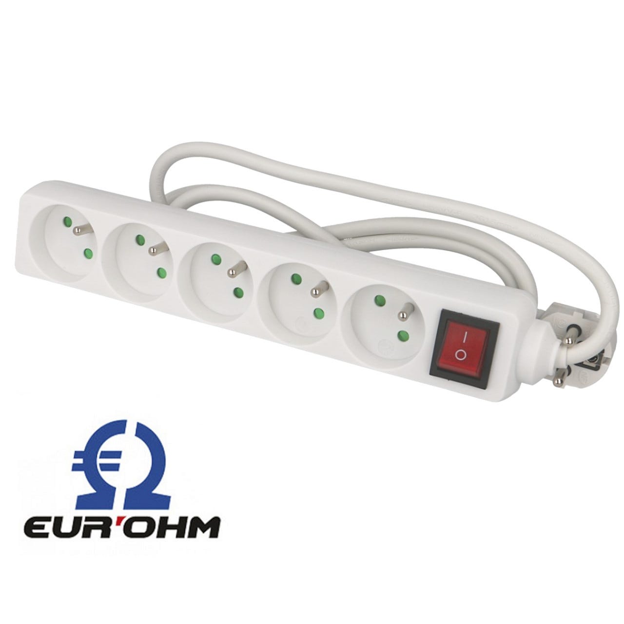 Multiprise 5 prises avec câble 1m avec interrupteur Eur'ohm 1