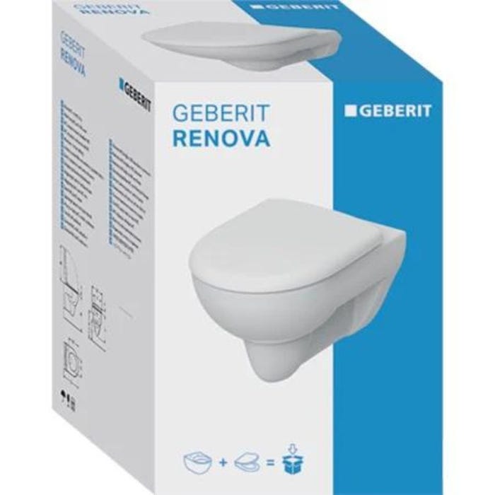 Pack WC Suspendu Rénova à fond Plat avec Abattant Standard Blanc 2