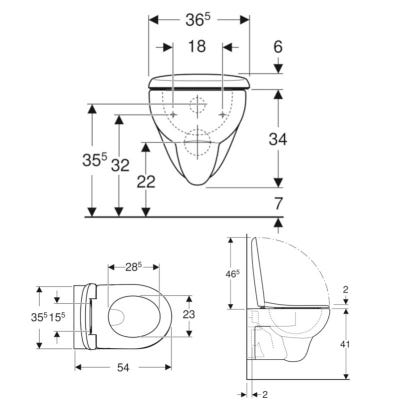 Cuvette WC suspendue Renova Geberit - Fond creux - Blanc - 540x366x398mm