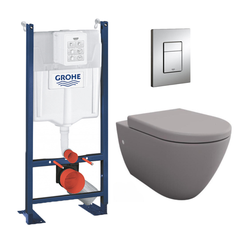 Grohe Pack WC autoportant avec WC sans bride gris mat et fixations invisibles + Plaque chrome (ProjectGreyBello-1) 0