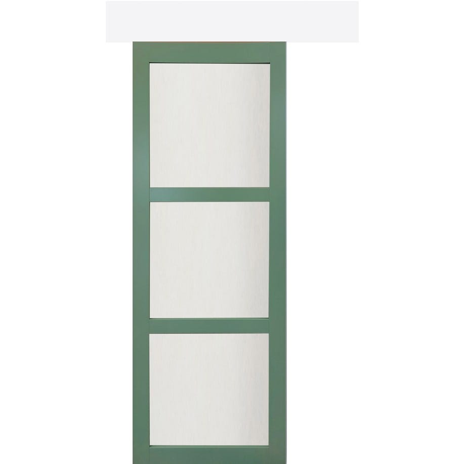 Porte Coulissante Vert Ral 6021 Vitrée H204 x L73 + Rail Alu bandeau blanc et 2 coquilles GD MENUISERIES 0