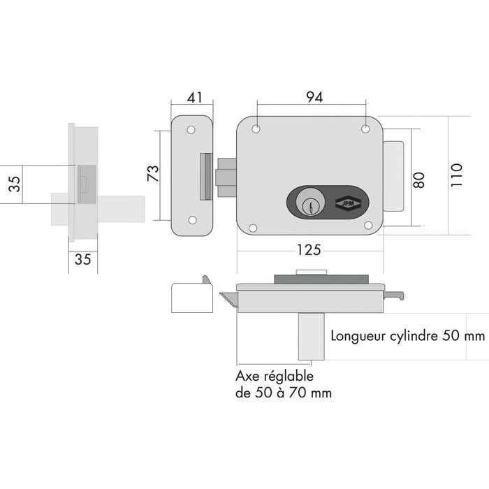 Électro-serrure en applique - Cylindre 2 entrées - Série 511 - JPM 1