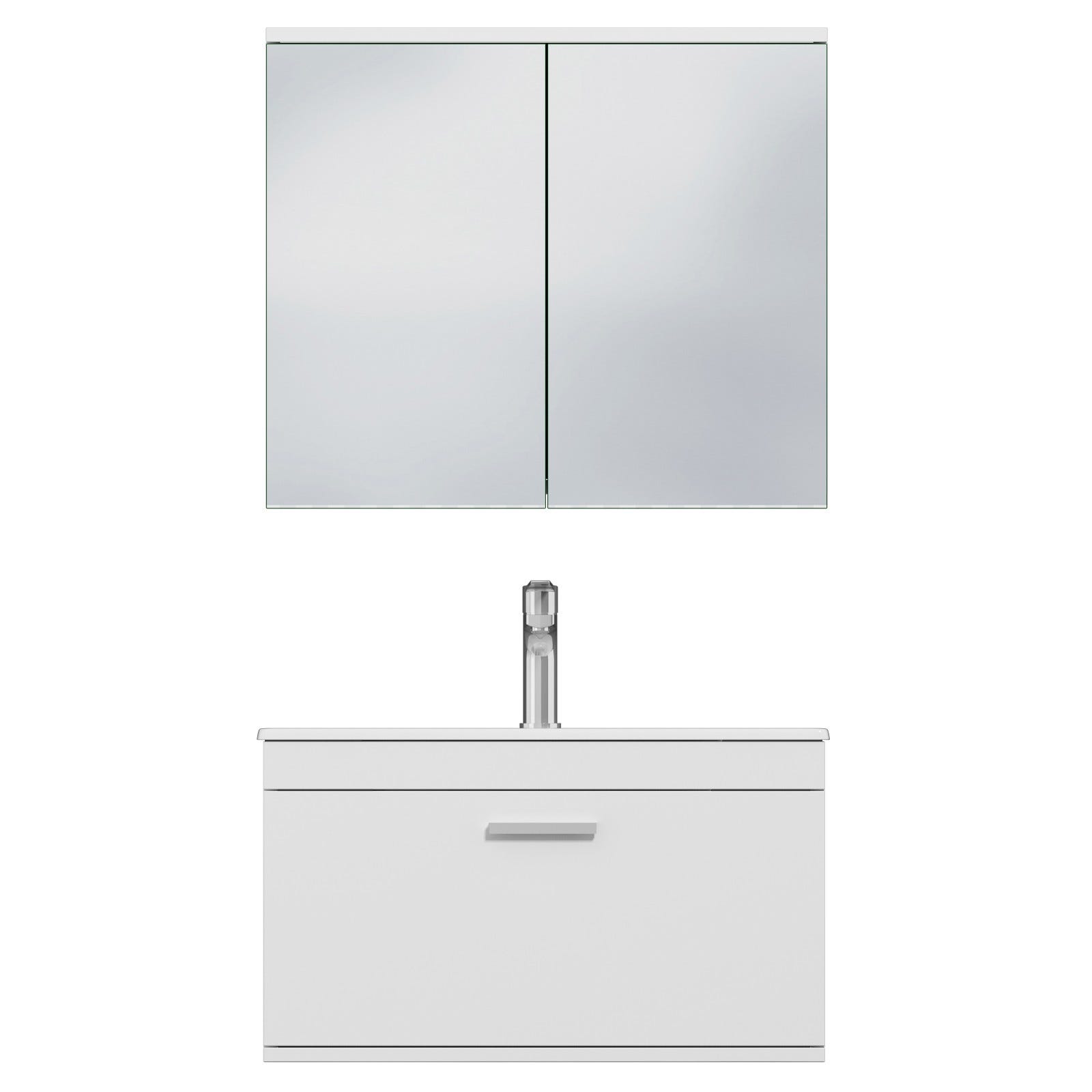 RUBITE Meuble salle de bain simple vasque 1 tiroir blanc largeur 70 cm + miroir armoire 4