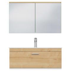 RUBITE Meuble salle de bain simple vasque 1 tiroir chêne clair largeur 100 cm + miroir armoire 4