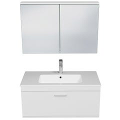RUBITE Meuble salle de bain simple vasque 1 tiroir blanc largeur 90 cm + miroir armoire 3