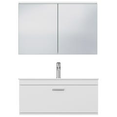 RUBITE Meuble salle de bain simple vasque 1 tiroir blanc largeur 90 cm + miroir armoire 4