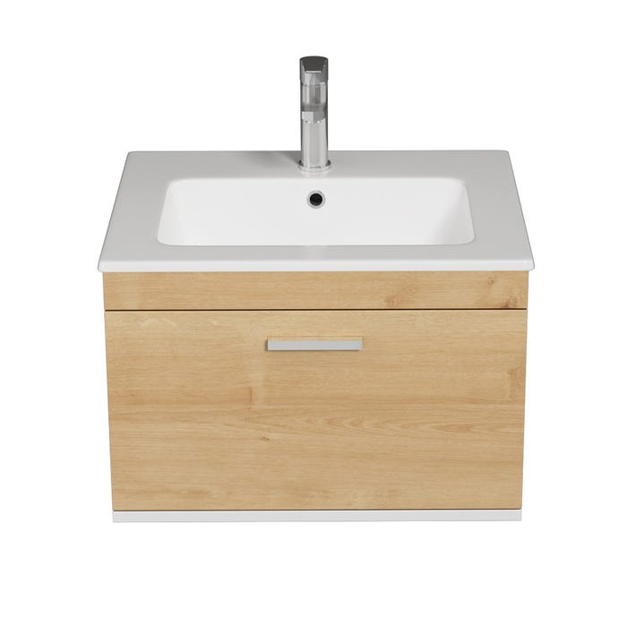 RUBITE Meuble salle de bain simple vasque 1 tiroir chêne clair largeur 60 cm 4