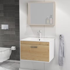 RUBITE Meuble salle de bain simple vasque 1 tiroir chêne clair largeur 60 cm 0