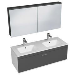 RUBITE Meuble salle de bain double vasque 1 tiroir gris anthracite largeur 120 cm + miroir armoire 0