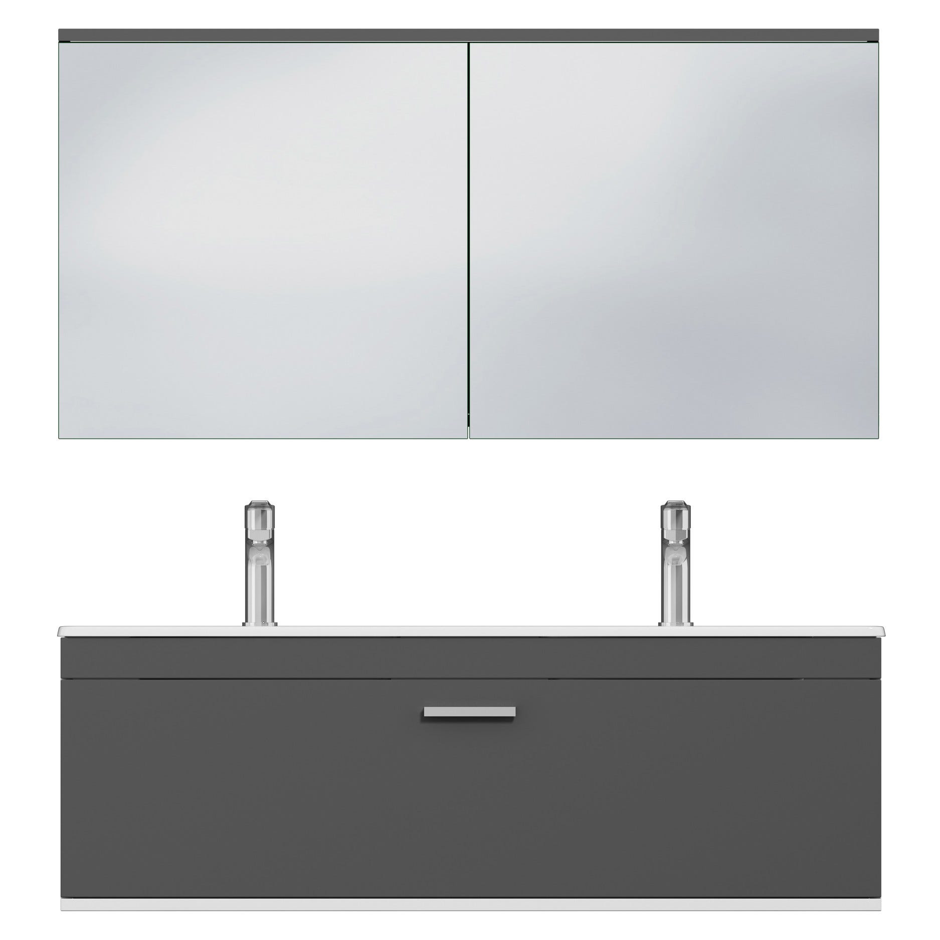 RUBITE Meuble salle de bain double vasque 1 tiroir gris anthracite largeur 120 cm + miroir armoire 4