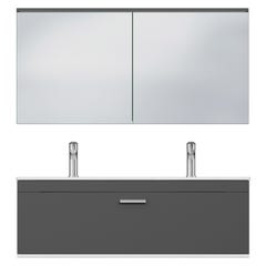 RUBITE Meuble salle de bain double vasque 1 tiroir gris anthracite largeur 120 cm + miroir armoire 4