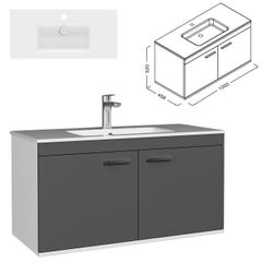 RUBITE Meuble salle de bain simple vasque 2 portes gris anthracite largeur 100 cm 2