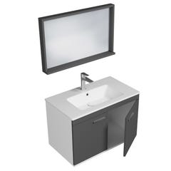 RUBITE Meuble salle de bain simple vasque 2 portes gris anthracite largeur 80 cm + miroir cadre 1
