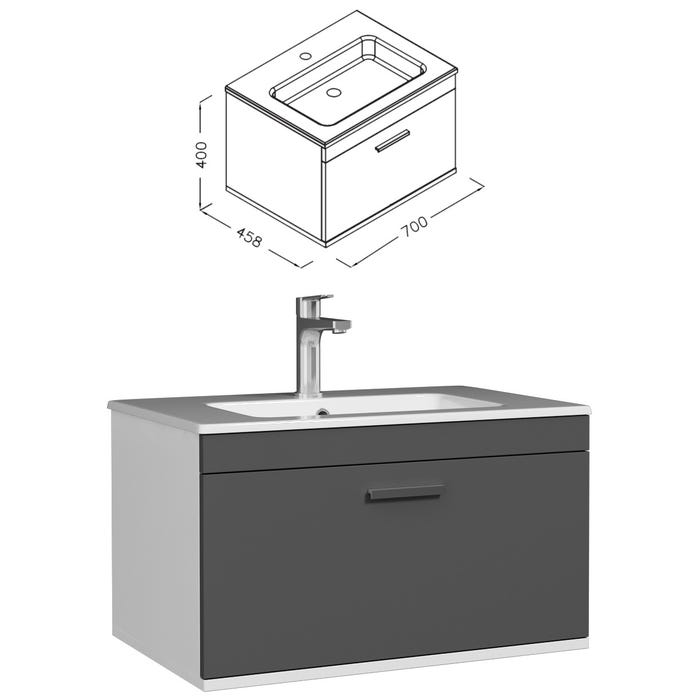 RUBITE Meuble salle de bain simple vasque 1 tiroir gris anthracite largeur 70 cm 2