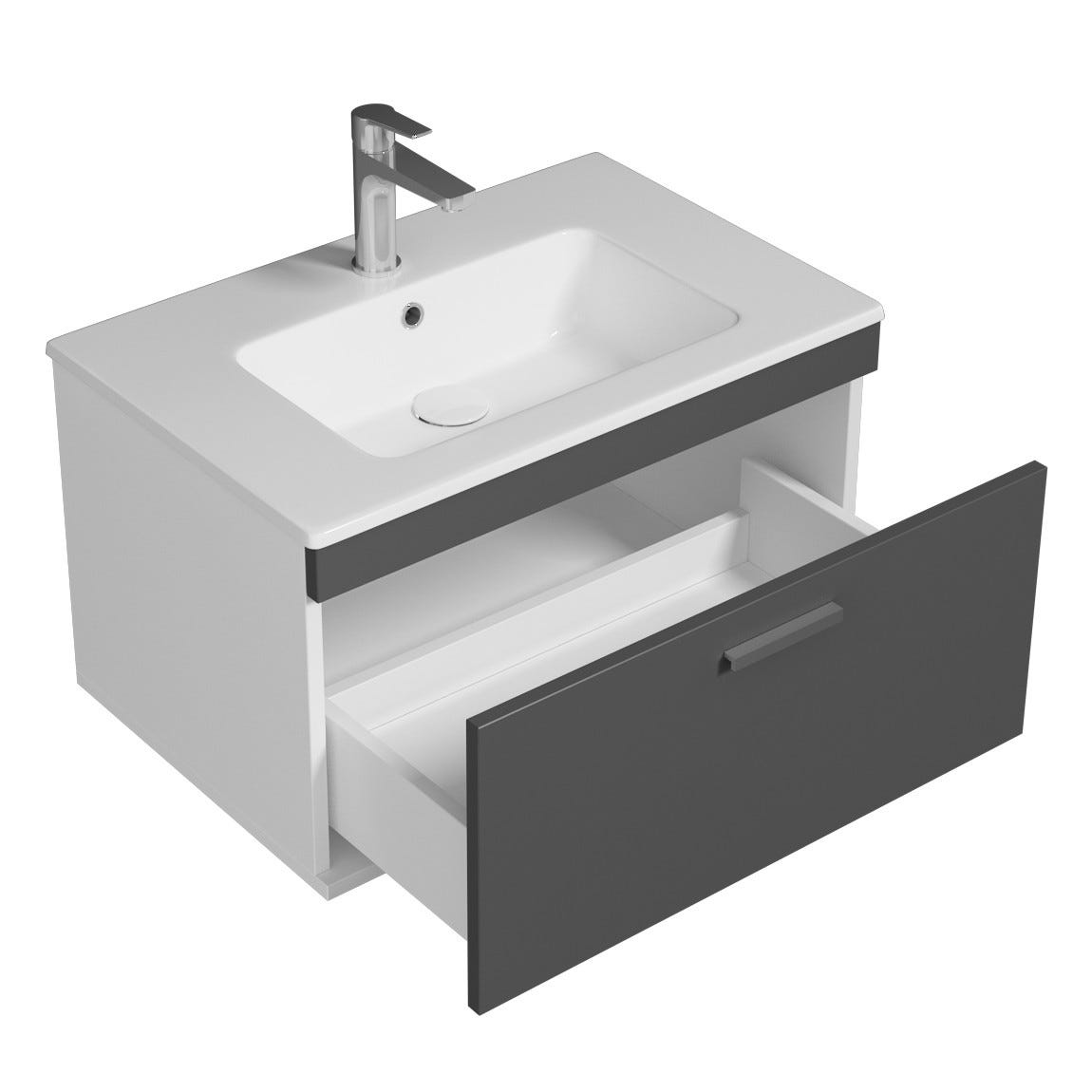 RUBITE Meuble salle de bain simple vasque 1 tiroir gris anthracite largeur 70 cm 1