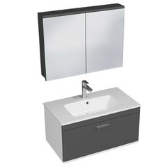 RUBITE Meuble salle de bain simple vasque 1 tiroir gris anthracite largeur 80 cm + miroir armoire 0