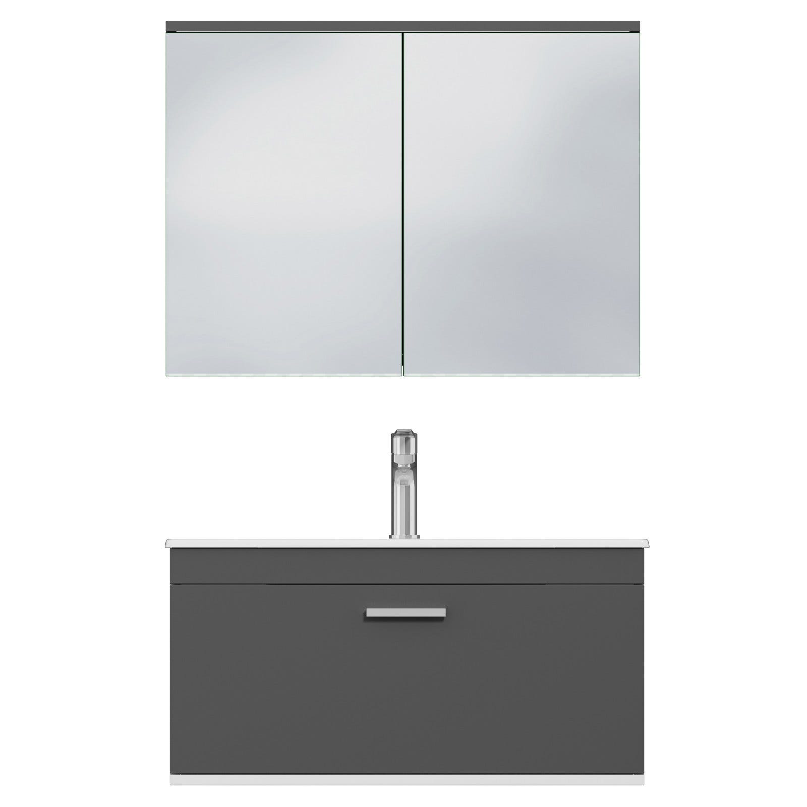 RUBITE Meuble salle de bain simple vasque 1 tiroir gris anthracite largeur 80 cm + miroir armoire 4