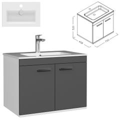 RUBITE Meuble salle de bain simple vasque 2 portes gris anthracite largeur 70 cm 2