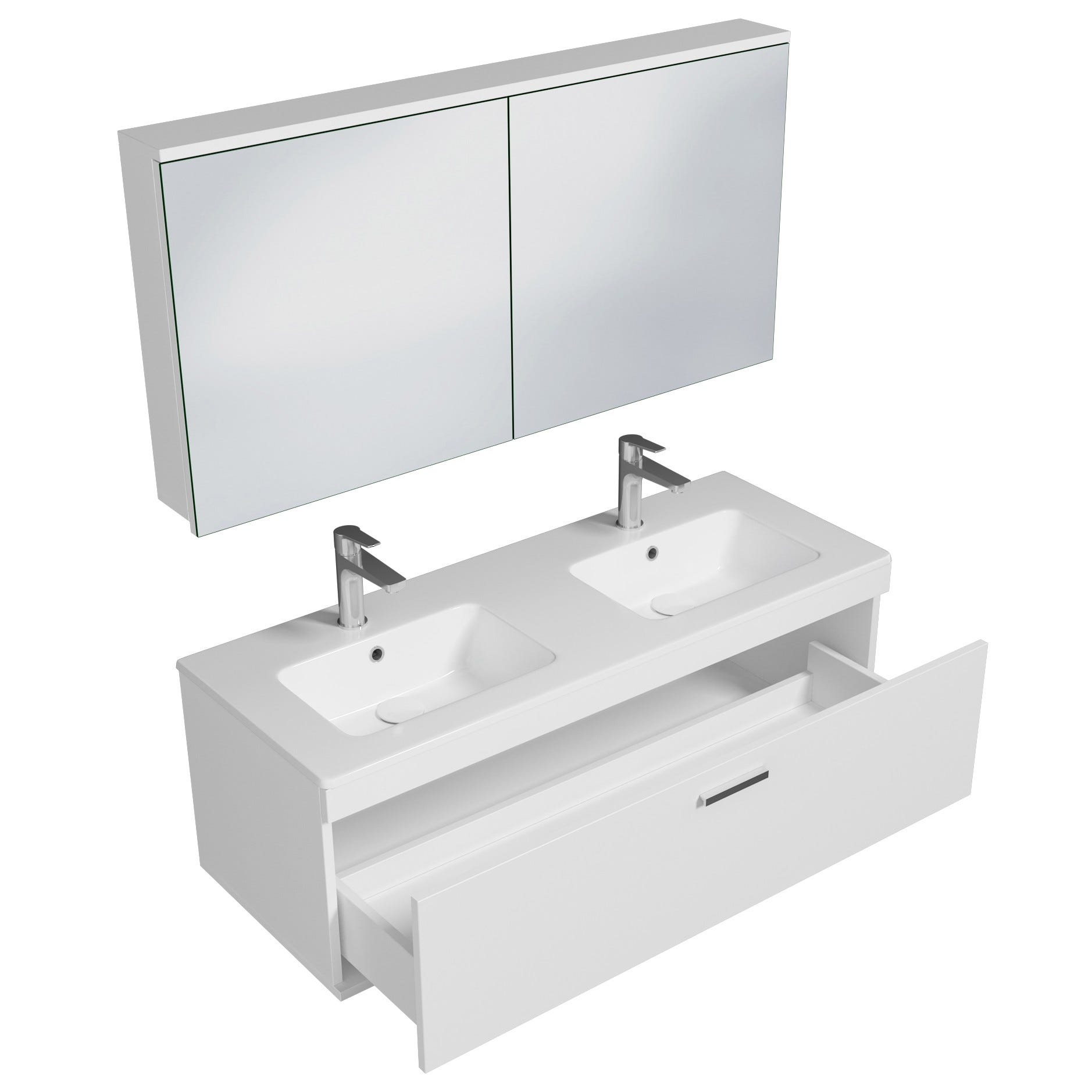 RUBITE Meuble salle de bain double vasque 1 tiroir blanc largeur 120 cm + miroir armoire 1