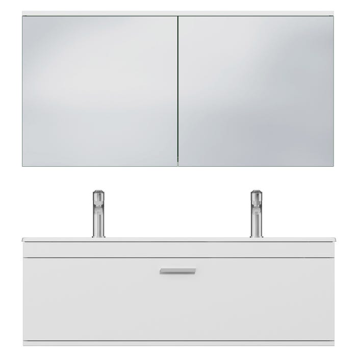 RUBITE Meuble salle de bain double vasque 1 tiroir blanc largeur 120 cm + miroir armoire 4