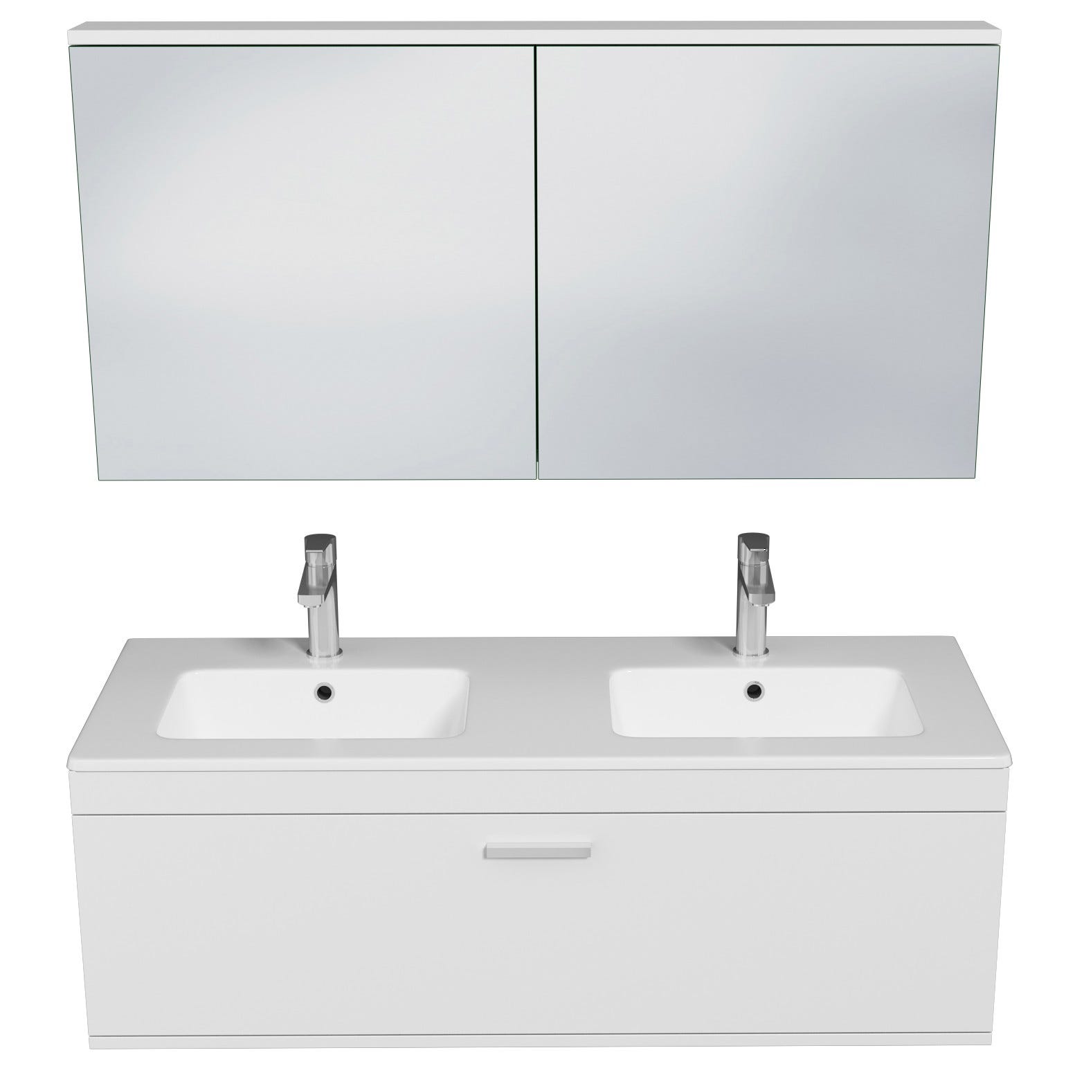 RUBITE Meuble salle de bain double vasque 1 tiroir blanc largeur 120 cm + miroir armoire 3