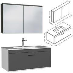 RUBITE Meuble salle de bain simple vasque 1 tiroir gris anthracite largeur 100 cm + miroir armoire 2