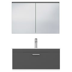 RUBITE Meuble salle de bain simple vasque 1 tiroir gris anthracite largeur 100 cm + miroir armoire 4