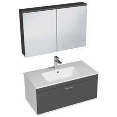 RUBITE Meuble salle de bain simple vasque 1 tiroir gris anthracite largeur 100 cm + miroir armoire 0