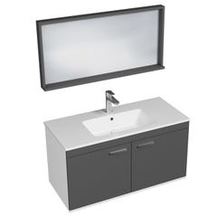 RUBITE Meuble salle de bain simple vasque 2 portes gris anthracite largeur 100 cm + miroir cadre 0