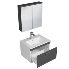 RUBITE Meuble salle de bain simple vasque 1 tiroir gris anthracite largeur 60 cm + miroir armoire 1