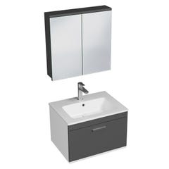 RUBITE Meuble salle de bain simple vasque 1 tiroir gris anthracite largeur 60 cm + miroir armoire 0