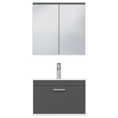 RUBITE Meuble salle de bain simple vasque 1 tiroir gris anthracite largeur 60 cm + miroir armoire 4