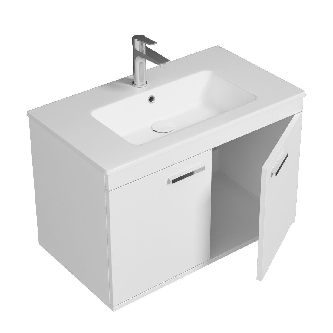 RUBITE Meuble salle de bain simple vasque 2 portes blanc largeur 80 cm 1
